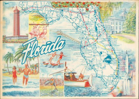 1955 S.L. Pictorial Placemat Map of Florida