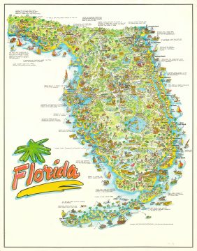 1984 Travel Graphics Pictorial Cartoon Map of Florida