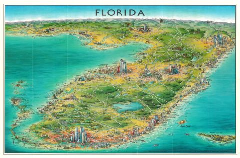 2001 Unique Media Pictorial Map of Florida