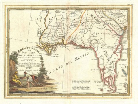 1797 Cassini Map of Florida, Georgia, and Louisiana
