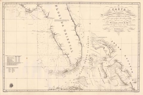 1838 Direccion Hidrografia Nautical Chart or Map of Florida and Bahamas