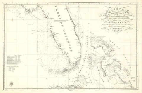 1838 Direccion Hidrografia Nautical Chart or Map of Florida and Bahamas