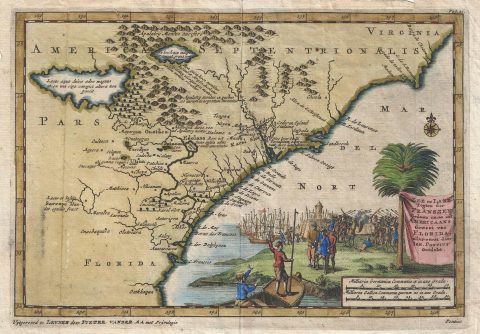 1707 Van der Aa Map of Carolina, Florida, and Virginia