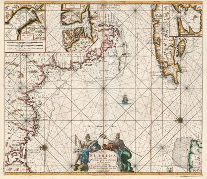 1723 Gerard Van Keulen Nautical Map of Florida and Cuba - rare 5th state