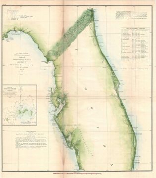 1857 U.S. Coast Survey Chart or Map of Florida and the Tortugas Islands