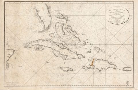 1801 Depot de la Marine Nautical Map of Florida, Cuba, Bahamas, Santo Domingo