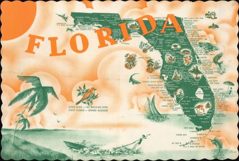 1955 Roylprint Placemat Pictorial Map of Florida