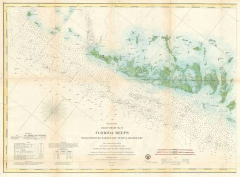 1859 U.S. Coast Survey Nautical Chart or Map of the Florida Keys and Key West