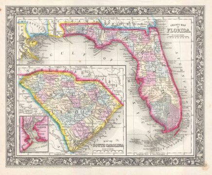 1861 Mitchell Map of Florida and South Carolina