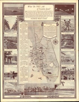 1928 Florida Grower Pictorial Promotional Map and Brochure, Florida West Coast