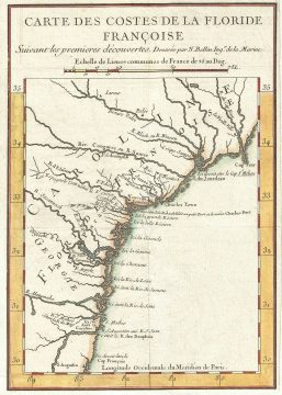 1744 Bellin Map of Carolina, Georgia, and Northern Florida (Floride Francoise)