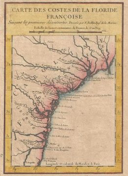 1744 Bellin Map of Carolina, Georgia, and Northern Florida (Floride Francoise)