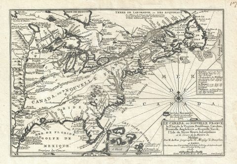 1705 De Fer Map of North America: Louisiana, Florida, Virginia, Carolina, Canada