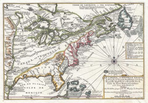 1705 De Fer Map of North America: Louisiana, Florida, Carolina, Canada