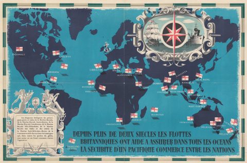 1941 Fraser Map of the World Marking British Naval Bases