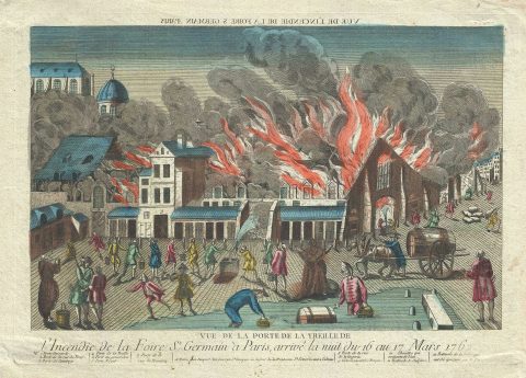 1762 Chereau View of the Fire at the Saint Germain Fair in Paris, France