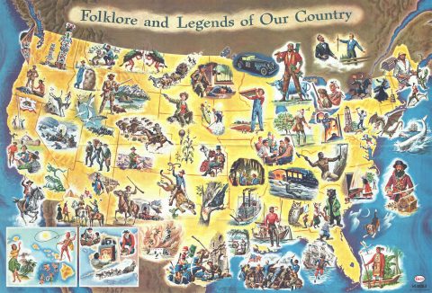 1962 Enco Folklore and Legends Map of the United States