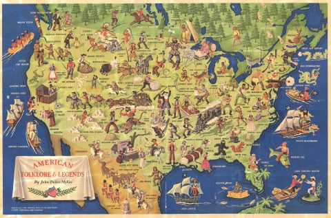 1950 McKee Pictorial Map of the Folklore and Legends of the United States
