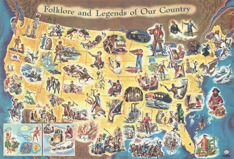1962 Esso Folklore and Legends Map of the United States