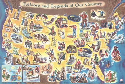 1960 Esso Folklore and Legends Map of the United States