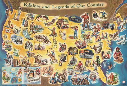 1960 Enco Folklore and Legends Map of the United States