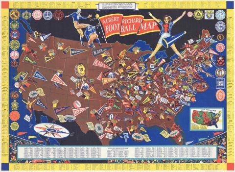 1940 Albert Richard Pictorial Map of the United States College Football Teams