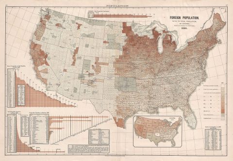 1883 Scribner's Map of the United States Illustrating Immigrant Population