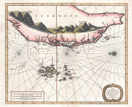 1729 Van Der Aa Map of Taiwan or Formosa and the Penghu Islands