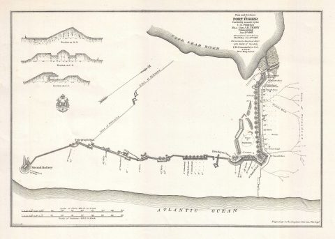 1865 Comstock Map or Plan of Fort Fisher at Pleasure Island, North Carolina