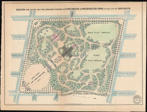 1867 Vaux and Olmsted Map of Fort Greene Park, Brooklyn, New York