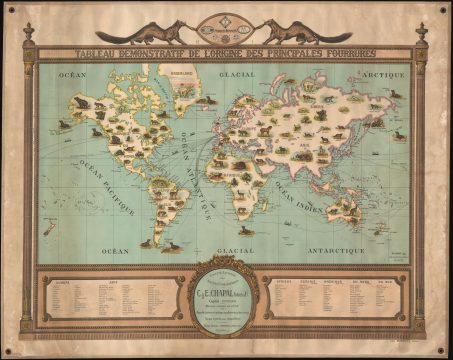 1917 Hanot Pictorial Wall Map of the World Fur Trade