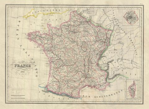 1833 Malte-Brun Map of France