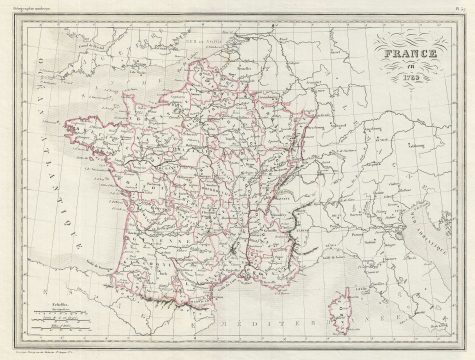 1843 Malte-Brun Map of France in 1789
