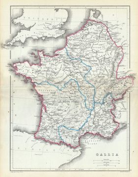 1867 Hughes Map of Gaul or France in Antiquity