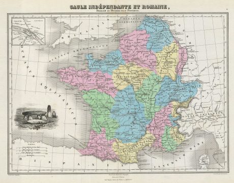 1878 Migeon Map of France during Ancient Times