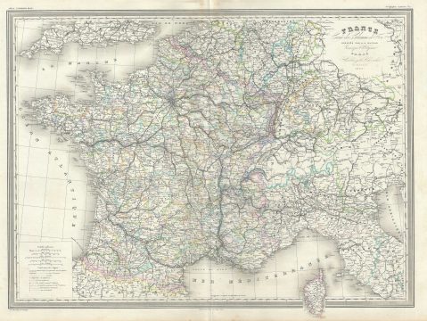 1860 Dufour Railroad Map of France