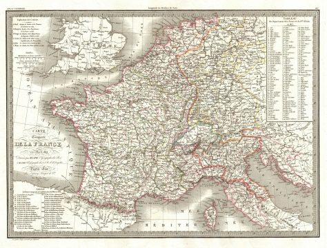 1830 Lapie Comparative Map of France in 1789 and 1813