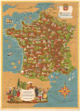 1960 Lucien Boucher Art Deco Pictorial Map of France