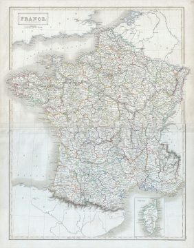 1840 Black Map of France in Departments
