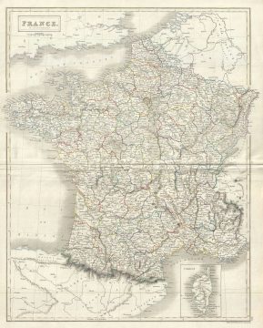 1844 Black Map of France in Departments