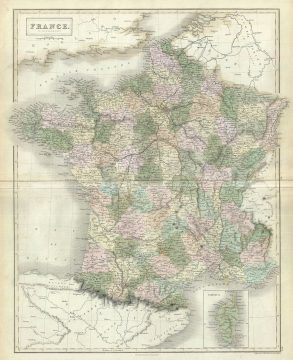 1851 Black Map of France in Departments