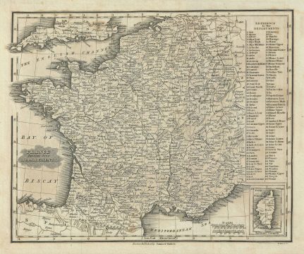 1828 Malte-Brun Map of France in Departments