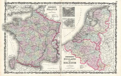 1861 Johnson Map of France, Holland and Bellgium
