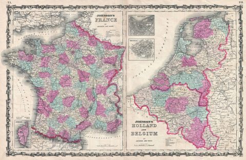1862 Johnson Map of France, Holland and Belgium