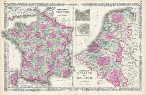 1864 Johnson Map of France, Holland and Belgium