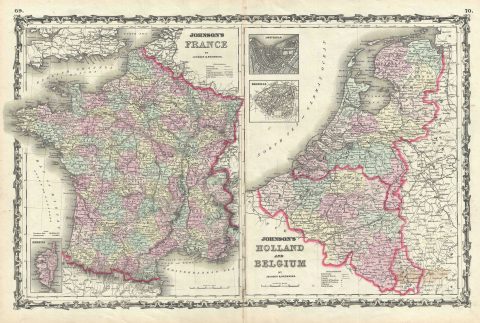 1861 Johnson Map of France, Holland and Bellgium