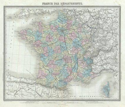 1874 Tardieu Map of France in Departments