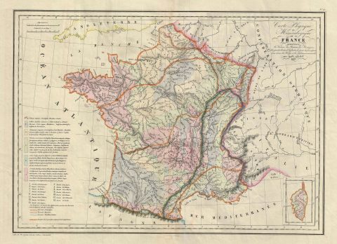 1833 Malte-Brun Physical and Mineralogical Map of France