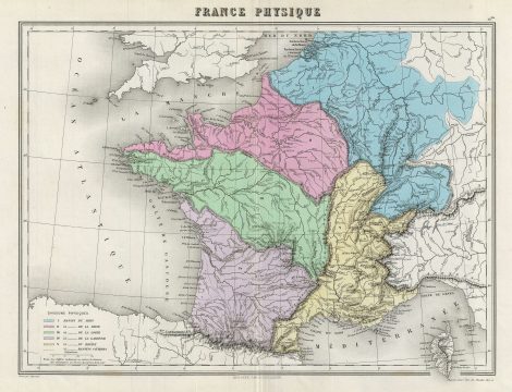 1878 Migeon Physical Map of France