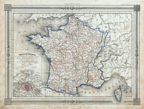 1852 Bocage Map of France in Provinces